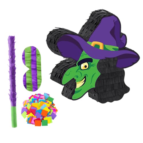 Toddmomy Halloween Pinata Hexen-motiv mit Augenbinde und Konfetti Papier-pinata für Kinderparty Stabile Halloween-dekoration und Partyspielspaß von Toddmomy