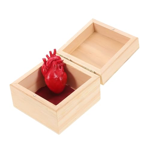 Toddmomy Herz-orgel-geschenkbox Deko Blutige Realistische Herzstütze Blutiges Herz Stütze Quadratische Rustikale Holzkisten Halloween-körperteile Gefälschte Körperorgane Harz Beige von Toddmomy