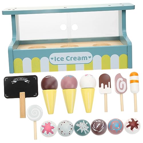 Toddmomy Holz Eisdiele Spielset Rollenspiel Simulierte Eistheke für Kleinkinder Jahre Fantasievolles Kaufladen Eiscreme für Soziale und Motorische Entwicklung von Toddmomy