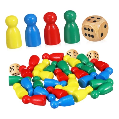 Toddmomy Holz Spielfiguren für Brettspiele Bunte Schach Ersatzteile mit Würfel Kinderfreundlich Leicht Greifbar für Familien Spielspaß und Bildung von Toddmomy