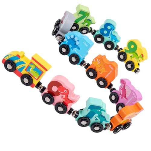 Toddmomy Holz Zugset mit Dinosaurier Motiven Pädagogisches Holzspielzeug für Kleinkinder Abgerundete Kanten Robustes Material Fördert Hand Augen Koordination und Soziales Lernen von Toddmomy
