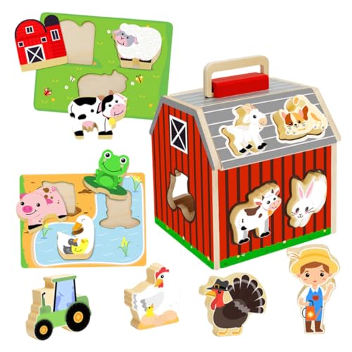 Toddmomy Holz-puzzlespiel Lernspielzeug Buntes Bauernhof-Montessori Puzzle für Stapelfunktion Fördert Feinmotorik Räumliches Denken und Hand-Auge-koordination von Toddmomy