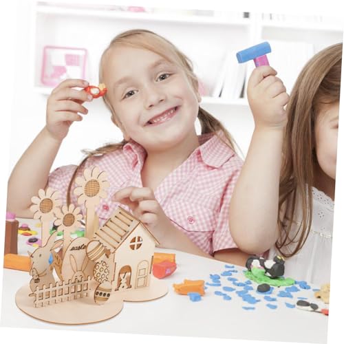 Toddmomy Holzpuzzle Ostern DIY Lernspielzeug für Erwachsene Pädagogisches Bastelspielzeug mit Osterhasen Ei Sonnenblume und Zaun Fördert Feinmotorik und Problemlösung von Toddmomy