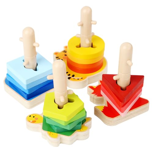 Toddmomy Holzspielzeug für Kleinkinder Jahre Buntes Tier Formen Steckpuzzle Pädagogisches Stapelspiel Feinmotorik Kreativität und Farberkennung von Toddmomy