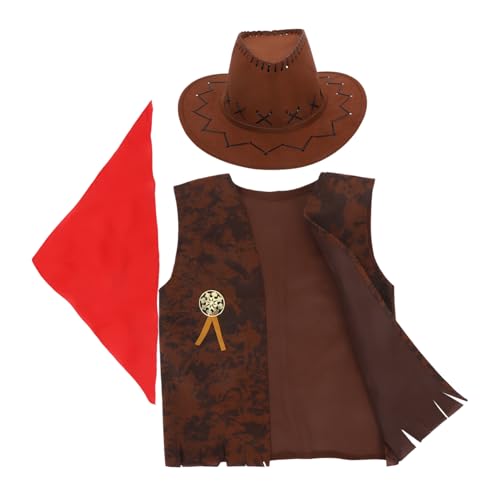 Toddmomy Kinder Cowboy Kostüm Western Cowboy Cowgirl Kostüm Set Weste Hut Bandana Für Halloween Dress-up Party Cosplay Brown 130-140 L von Toddmomy