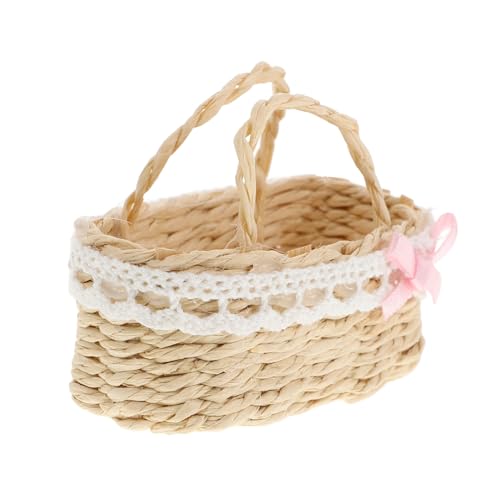 Toddmomy Korb-Puppenhaus-Ornamente Korbmodell mit Mini-Griff Mini-Blumenkorb Mini-Hausversorgung wohnaccessoires puppenhaus deko Miniaturkorb Kleiner Korb Kleiner dekorativer Korb Gras Rosa von Toddmomy