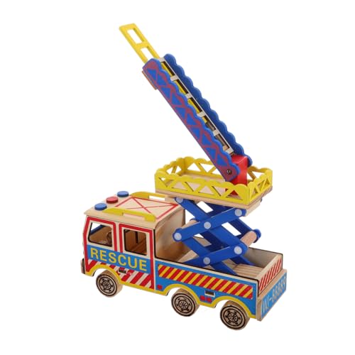 Toddmomy Ladder Lift Car Model Feuerwehrauto für Lernspielzeug Feuerwehrauto -Cartoon-Feuerwehrauto kran LKW Feuerwehrauto Holz von Toddmomy