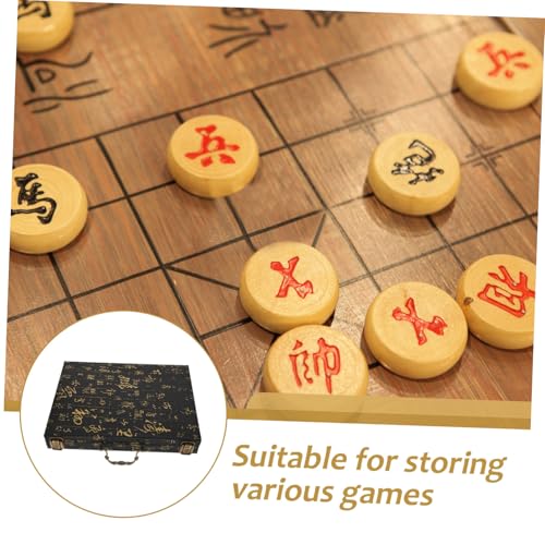 Toddmomy Mahjong Aufbewahrungsbox Holz mit Tragegriff Großer Stauraum für Chinesische Spielsteine Elegante Prägung Tragbarer Vintage Organizer für Zuhause und Reisen von Toddmomy