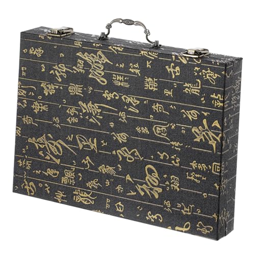 Toddmomy Mahjong Aufbewahrungsbox aus Holz Tragbare Mahjong Kiste mit Stilvollem Präge Design für Spieleabende und Partys Große Kapazität für Spielsteine Praktischer Tragegriff von Toddmomy