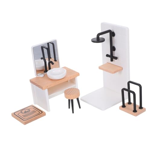 Toddmomy Maßstab Miniatur Waschtisch Hocker Handtuchhalter Duschraum Tiny Möbel für Puppen Badezimmer Zubehör von Toddmomy