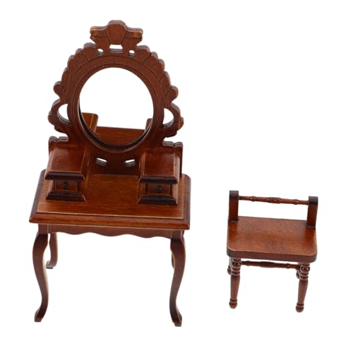 Toddmomy Maßstab mit Spiegel und Hocker Retro Puppenhaus Möbel Stabiles Vintage Mini Dressing Table für Kreative Kinderzimmer Dekoration und Fantasievolles Spiel von Toddmomy