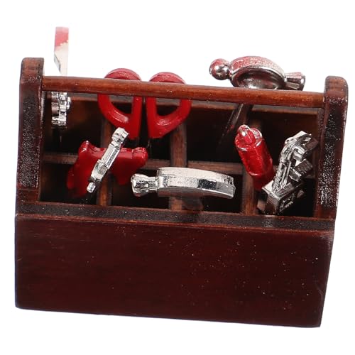 Toddmomy Mini Werkzeugkasten Puppenhaus aus Holz mit Teiligem Miniatur Werkzeugset Realistische Miniaturwerkzeuge Holz Leicht Kompakt Sicher für Puppenhaus Deko von Toddmomy