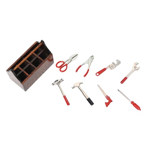 Toddmomy Mini Werkzeugkasten Teilig aus Holz und Detailgetreue Miniatur Werkzeuge als Puppenhaus Zubehör Handliches DIY für Kreativen Beschäftigung und Dekoration von Toddmomy