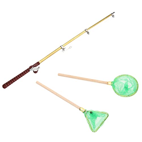 Toddmomy Miniatur Angelruten Set mit Grünem Fischernetz Stabiles Modellspielzeug für Puppenhäuser Dekoratives Zubehör für Miniaturzimmer und Gartenspiele Kindgerechtes Outdoor Deko Tool von Toddmomy