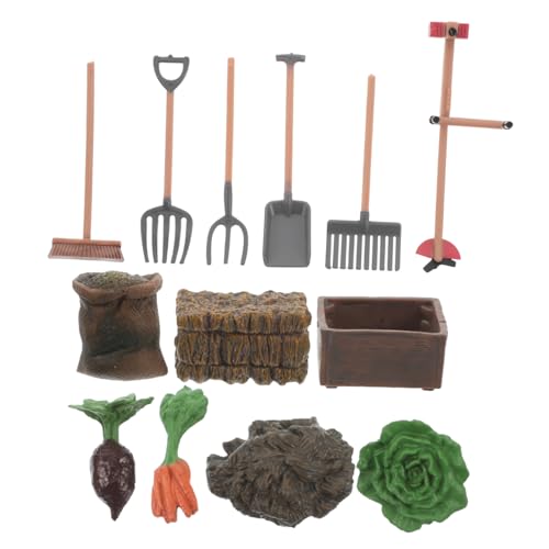 Toddmomy Miniatur Bauernhof Werkzeugsatz Teilig Realistische Garten und Farm Accessoires mit Schaufel Rechen und Futterset für Sandtisch Puppenhaus Mikro Landschaftsspielzeug von Toddmomy