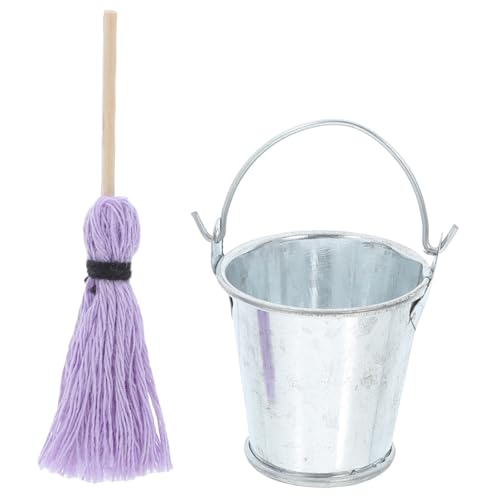 Toddmomy Miniatur Bodenwischer und Metalleimer Langlebige Puppenhaus Reinigungsdekoration Kompakt Robust für DIY Puppenhaus Szenen und Kreative Fotografie von Toddmomy
