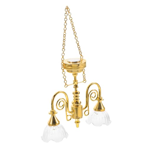 Toddmomy Miniatur Deckenlampe im Vintage Stil für Puppenhaus Doppelkopf Blütenform Goldene Hängelampe mit Funktionaler Beleuchtung Dekorativ Realistisch für Mini Häuser und Zubehör von Toddmomy