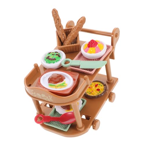 Toddmomy Miniatur Esswagen mit Spiel Lebensmittel Set Puppenhaus Küchenwagen aus Kunststoff Vielseitiges Rollenspiel für Kuchen Fördert Feinmotorik und Kreativität Geburtstagsgeschenk für von Toddmomy