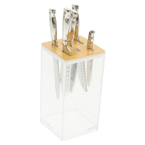 Toddmomy Miniatur Küchenmesser Transparent mit Messerblock aus Holz Realistische Puppenhaus Küchenutensilien Strapazierfähiges Material Dekorativ und Sicher für Spiel und Sammlung von Toddmomy