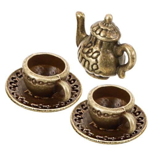 Toddmomy Miniatur Metall Teeservice Set mit und Mini Teetassen Stabiles Puppenhaus Zubehör für Mikro Landschaft Dekoration Antik Bronzefarben Langlebig und Detailreich von Toddmomy