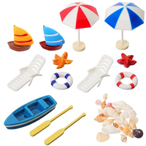 Miniatur-Ornament-Set Im Mini-Strand-Stil 13-Teilig Puppenhaus-Dekoration DIY Feengarten Meer Spielzeug Miniatur-Boot Ruder Kanu Modell Seestern Rettungsring von Toddmomy
