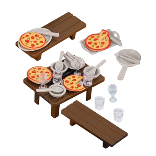 Toddmomy Miniatur Puppenhaus Küche Zubehör Set mit Grill Pizza Tisch und Stühlen Realistische Spielküche für Kompatibel mit Puppenstubenmöbeln für Rollenspiel Tragbar für Drinnen und von Toddmomy