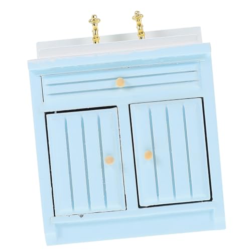 Toddmomy Miniatur Puppenhaus Küchenmodell Kleines Blaues Holz Spülbecken Dekorativer Mini Haushaltsmöbel Accessoire Leicht Tragbar für Puppenhaus Dekoration und Spielspaß von Toddmomy