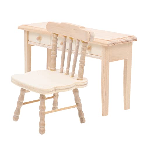 Toddmomy Miniatur Puppenhaus Möbel Mini Schreibtisch und Stuhl aus Holz Klassisches Design Langlebig und Detailreich als Kleines Haus Zubehör für Realistische Puppenhaus Dekoration von Toddmomy