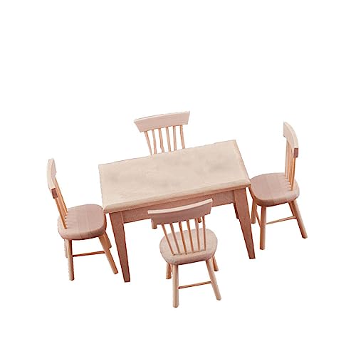 Toddmomy Miniatur Puppenhaus Möbel Set Schreibtisch und Stühle aus Massivem Holz Geruchsfreies Langlebiges Holzspielzeug Stabile Dekoration für DIY und Puppenzubehör von Toddmomy