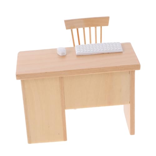 Toddmomy Miniatur Puppenhausmöbel Schreibtisch Und Stuhl Mit Tastatur Maus Modell Für Rollenspiel Und Foto Requisiten Passend Für Verschiedene Puppenhäuser von Toddmomy