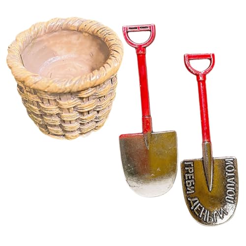 Toddmomy Miniatur Schaufel Teilig Kleine Gartenwerkzeuge Korb Antike Miniatur Gartendekoration für DIY Landschaftsbau Puppenhaus Bastelprojekte und Pflanzendekor von Toddmomy