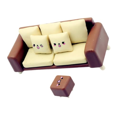 Toddmomy Miniatur Sofa Hocker Teilig aus Sicherem Vintage Wohnzimmer Möbel Modell Vielseitig für Puppenhaus Dekoration DIY Basteln Realistische Miniatur Couch mit Feiner Verarbeitung von Toddmomy