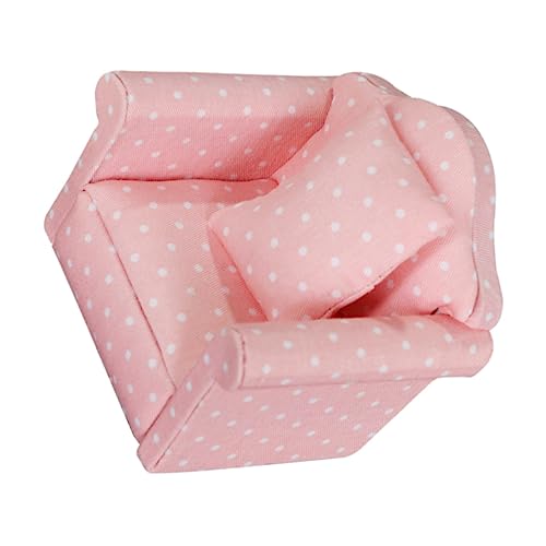 Toddmomy Miniatur Sofa Ornament mit Kissen Holzmodell Puppenhaus Wohnzimmer Dekoration Gepunktetes Mini Sofa für Puppenhaus Wohnzimmer und Schlafzimmer Stilvolles Desktop Accessoire von Toddmomy
