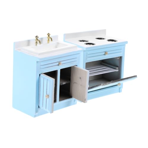Toddmomy Miniatur Waschbecken und Herd Set Blau Stabile Puppenhaus Küchenzeile Detailreiche Miniaturküche Dekoration Geeignet für Puppenhaus DIY Basteln und Fotoszenerie von Toddmomy