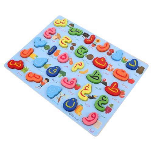Toddmomy Montessori Inspiriertes Holzpuzzle mit Arabischem Alphabet Sensorisches Lernspiel Mittlere Blaue Buchstaben Interaktives Erkennen und Zuordnen Fördert Kognitive Entwicklung und von Toddmomy