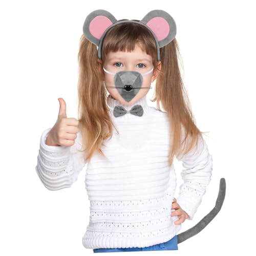 Toddmomy Niedliches Mausohren Haarreif Set mit und Schleife für Weiches Graues Tierkostüm Zubehör Bequemes Kopfband für Karneval Halloween Party und Cosplay von Toddmomy