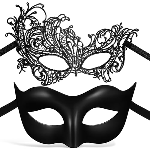 Toddmomy Paar-Maskerade-Masken-Set, Venezianische Partymaske, Kostüm, Schwarze Karnevalsmaske, Passend für Damen Und Herren von Toddmomy
