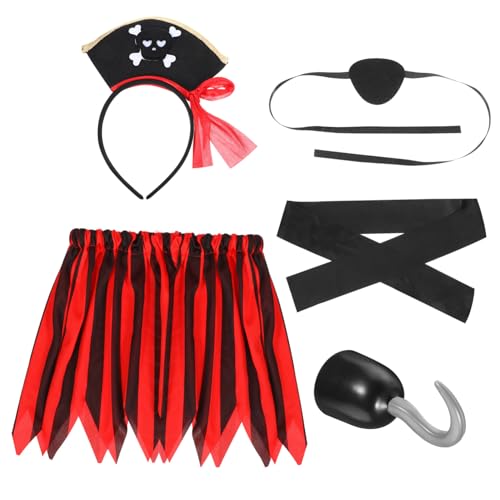 Toddmomy Piratenkostüm Halloween mit Rock Hut Augenklappe und Stirnband Verstellbar für Mädchen ca Jahre Kreatives Rollenspiel Zubehör für Fantasievolles Verkleiden von Toddmomy
