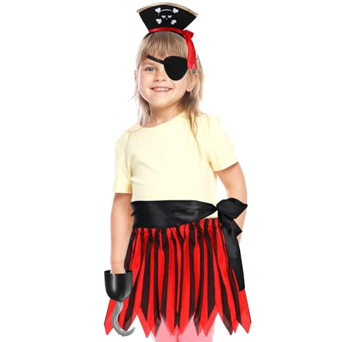 Toddmomy Piratenkostüm für Mädchen Halloween Piraten Outfit mit Hut Rock und Haken Verstellbar für Jahre Alte für Karneval und Piratenpartys von Toddmomy