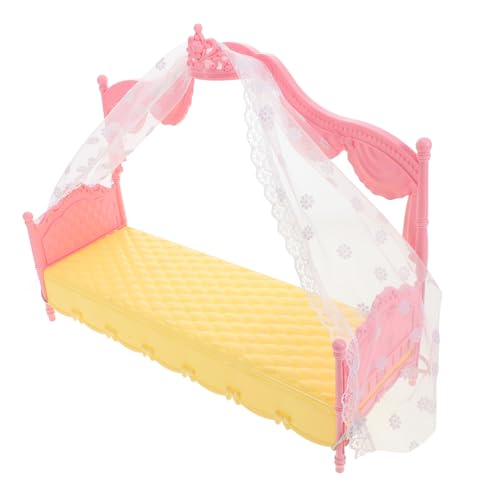 Toddmomy Prinzessin Bett Babybett Bett Für Mädchen Hausmöbel Puppenmöbel Prinzessinnenbett Für Kleinkinder Puppenstubenmöbel Kunststoff Puppenhaus-miniaturen Rosa Plastik von Toddmomy