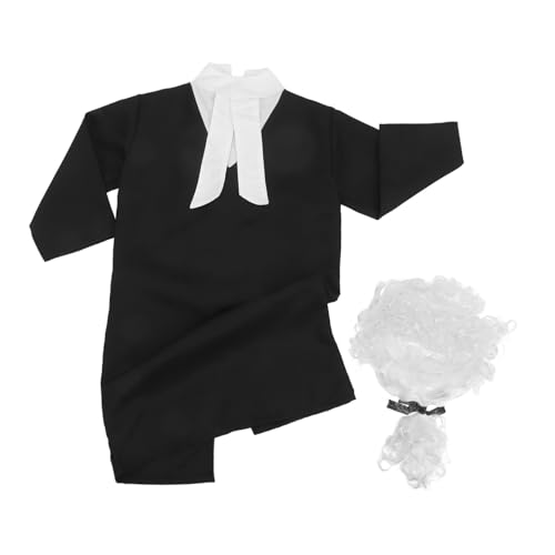 Toddmomy Richterkostüm Robe mit Perücke Bequemes Atmungsaktives Anwalts-Outfit für Jungen Mädchen Gerichtssaal Rollenspiel Halloween Kostüm Verkleidung von Toddmomy