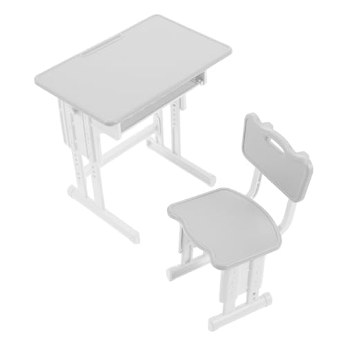 Toddmomy Schreibtisch Spielmöbel Mini – Dekorationszubehör Und Puppenhaus Szene Realistische Schulminiatur Zum Plastikstuhl Tisch Klassenzimmer von Toddmomy