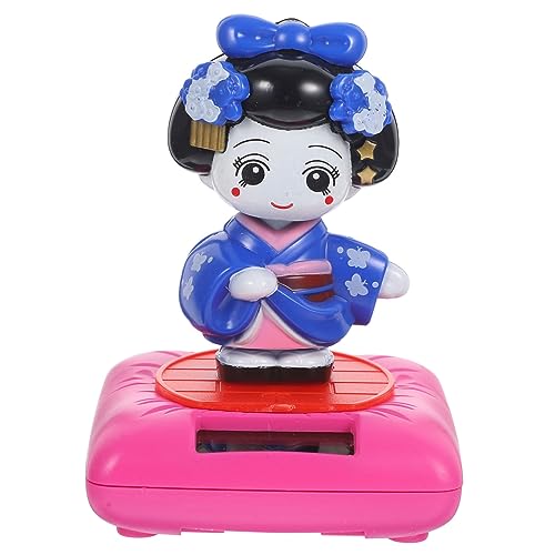 Toddmomy Solar Kimono mit Kopfnicken Dekorative Cartoon Figur für Auto und Büro Stilvolle Tischdeko mit Solarbetrieb Kleines Kimono Puppendekor für Laune und Lebendige von Toddmomy
