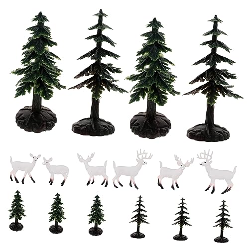 Toddmomy Teiliges Weihnachtsdeko mit Realistischen Wildtier Hirsch Figuren und Weihnachtsbäumen Detailreiche Tiermodelle Pädagogisches Lernspielzeug Waldtiere Figuren Dekoration für von Toddmomy
