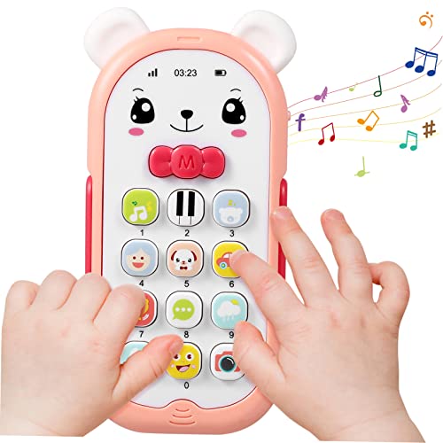 Toddmomy Telefonspielzeug mit Licht und Musik Lernspielzeug für Kleinkinder Fördert Auditive und Entwicklung mit Kaubaren für Junge Mädchen und Kleinkinder Rosa von Toddmomy