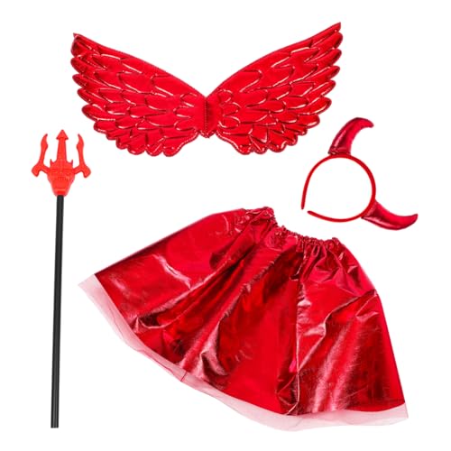 Toddmomy Teufel Kostümset für Teiliges Set mit Hörnern Roten Netzrock Einhornflügeln und Herz Zauberstab für Halloween Cosplay Fasching Toddmomy Teufel Kostümset für Teiliges Set mit Hörnern Roten Netzrock Einhornflügeln und Herz Zauberstab für Halloween Cosplay Fasching von Toddmomy