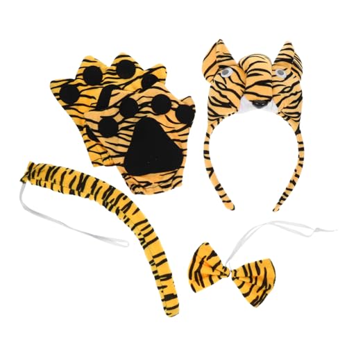 Toddmomy Tiger Kostüm Tier Kostüm Zubehör mit Weichem Tiger Haarreif Krawatte und Schwarzen Handschuhen für Zoo Party Faschingskostüme Karneval und Bühnenauftritte von Toddmomy