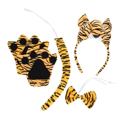 Toddmomy Tiger Kostüm Zubehör Teilig mit Tiger Stirnband und Schwarzen Handschuhen Vielseitiges Tierkopfschmuck für Faschingskostüme Karneval Halloween und Bühnenauftritte von Toddmomy