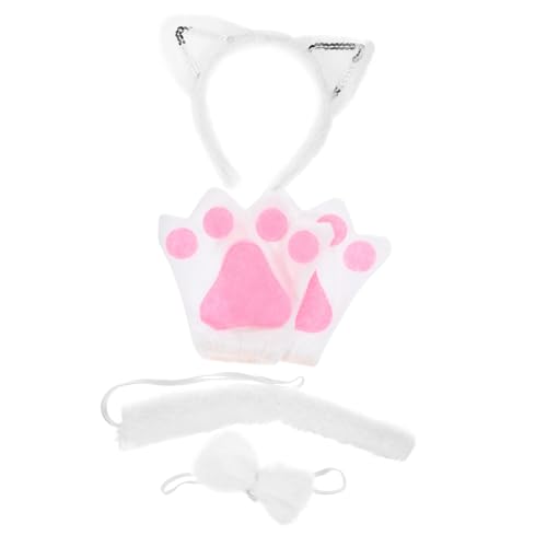 Toddmomy Weißes Katzenohren Haarreif mit Schleife und Handschuhen Plüsch Cat Ear Headband mit Bowtie Dekor für Halloween Cosplay Party Performance Zubehör von Toddmomy