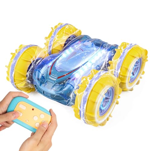Todeco Ferngesteuertes Auto, Auto Ferngesteuert Amphibienfahrzeug, mit LED Licht, 2.4Ghz 4WD 360°Rc Auto, Auto Spielzeug Kinder ab 6 Jahren(Blau) von Todeco